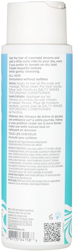 Pacifica Salty Waves Texturizing Shampoo & Conditioner Set – Beachy Waves Hair Care for Fine or Wavy Hair, Sea Salt & Banana for Volume & Texture, Sulfate Free Surf Hair Duo, 12 oz Each