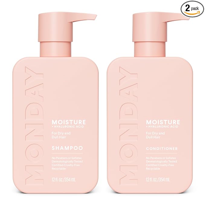 MONDAY HAIRCARE Moisture Shampoo + Conditioner Set for Dry, Coarse, Stressed, Frizzy Hair, Made with Coconut Oil, Rice Protein, Shea Butter and Vitamin E, All Natural, 12 fl oz (Pack of 2)