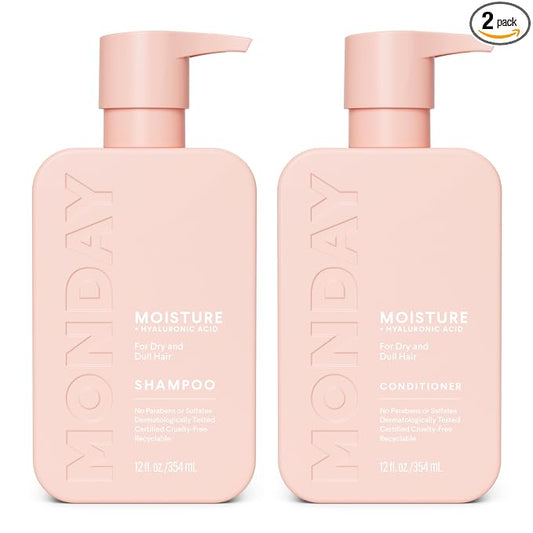 MONDAY HAIRCARE Moisture Shampoo + Conditioner Set for Dry, Coarse, Stressed, Frizzy Hair, Made with Coconut Oil, Rice Protein, Shea Butter and Vitamin E, All Natural, 12 fl oz (Pack of 2)