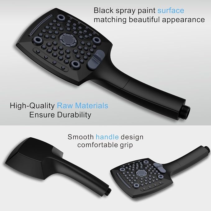 ELLO&ALLO High-Pressure Handheld Shower Head with 5 Spray Modes, 59-Inch Kink-Free Stainless Steel Hose & 360° Adjustable Bracket Perfect for Pet Bathing, Baby Care, Matte Black