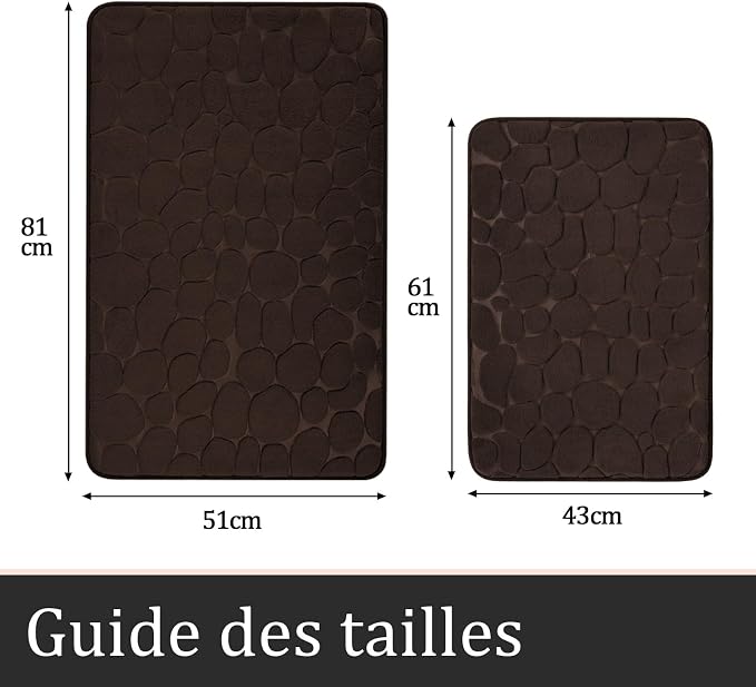 YIHOUSE Bathroom Rugs Mat Set, Memory Foam Bath Mat 2 Piece Brown | 17x24&20x32, Non Slip, Water Absorbent, Washable, Bath Mat For Bathroom, Sink and Toilet