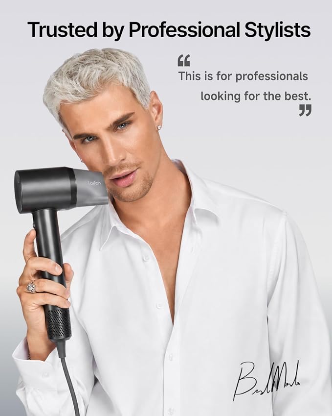 Laifen Swift Hair Dryer, High Speed 200M Ionic Blow Dryer with 110, 000 RPM Brushless Motor for Fast Drying, Low Noise, Hairdryer with Magnetic Nozzle, HD500