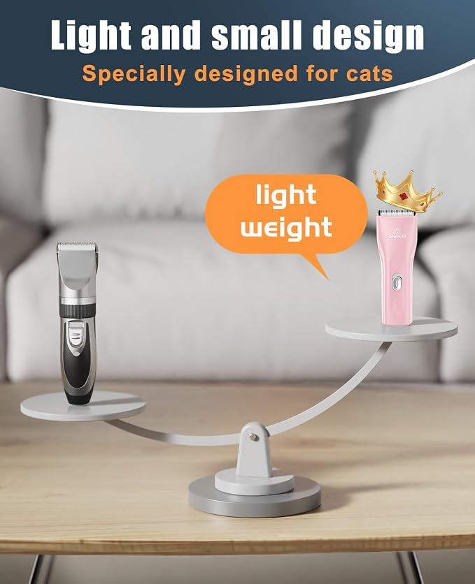 oneisall Pet Clippers for Cat Matted Hair, Quiet Pet Shaver for Cats | Waterproof Cordless Cat Clippers for Matted Long Hair with Storage Bag,Lightweight and Easy to Use for Cat, Pet, Small Dog