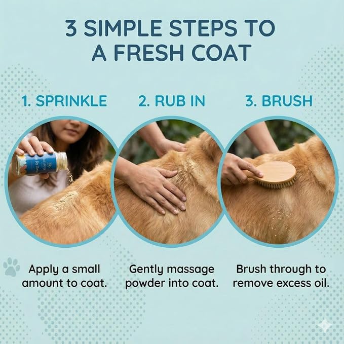 Fluff Dust Dry Shampoo for Dogs, Waterless Dog Shampoo & Pet Deodorizer for Smelly Dogs, Natural Formula, Made in Hawaii USA, 60 Grams