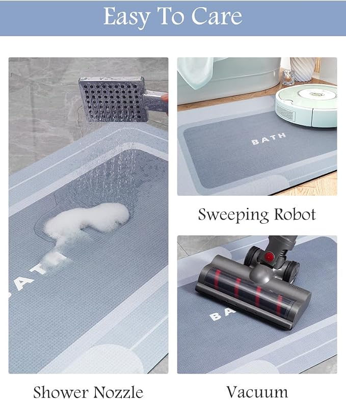 MontVoo Bath Mat-Bath Mat Rug Non Slip Super Absorbent Stain Resistant Quick Dry Thin Bathroom Rug-Bath Mats for Bathroom Floor Bathtub Vanity-Bathmat Bath Rug Easy Care-24"x35" Blue
