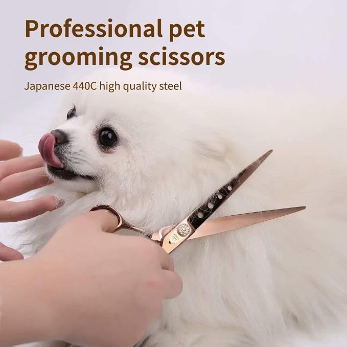 Dog Grooming Scissors Pet Cutting Scissors Professional Dog Scissors for Grooming Shears for Dogs and Cats 440C Japanese Stainless Steel Dog Trimming Shear Edge Scissors(7'')