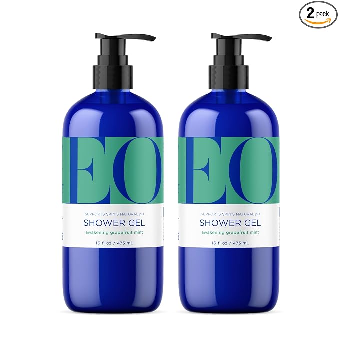 EO Shower Gel Body Wash, 16 Ounce (Pack of 2), Grapefruit and Mint, Organic Plant-Based Skin Conditioning Cleanser with Pure Essentials Oils
