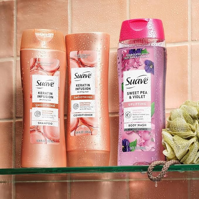 Suave Keratin Infusion Shampoo and Conditioner, Smoothing – Anti-Frizz Hair Products for Women & Men, 12.6 Oz Ea
