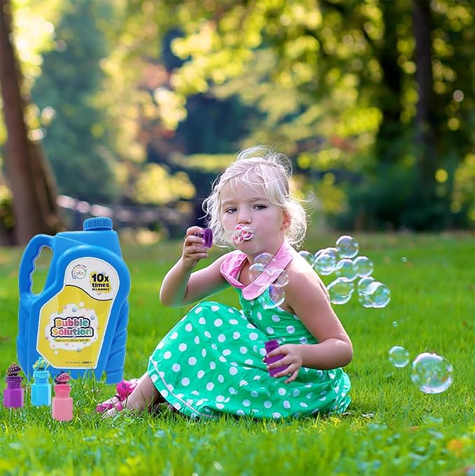 The Dreidel Company Ready Bubble Solution Refill for Bubbles Toys, Up to 2.5 Gallon, Non-Toxic Large 32oz Ready Liquid for Bubble Machine, Guns, Wands, Lawn Mower Toy (12-Pack)