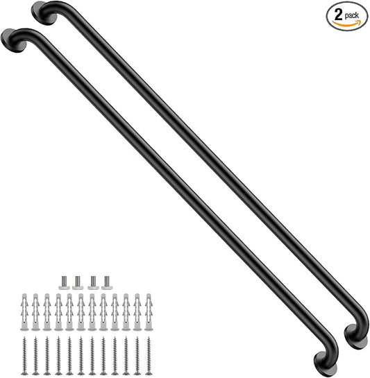 2 Pack 48 Inch Shower Grab Bar Matte Black, ZUEXT Stainless Steel Safety Grab Bar Handle, Bathroom Balance Bar, Safety Hand Rail Support - Handicap, Elderly, Injury, Senior Assist Bath Handle