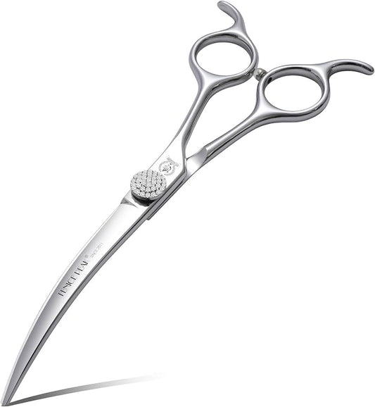 40° Extra Curved 6.5‘’ Extra Curved Dog Grooming Scissors with Jewelled Screw 440C Stainless Steel Pet Grooming Bending Scissors with Symmetrical Handle for Groomer and Home User