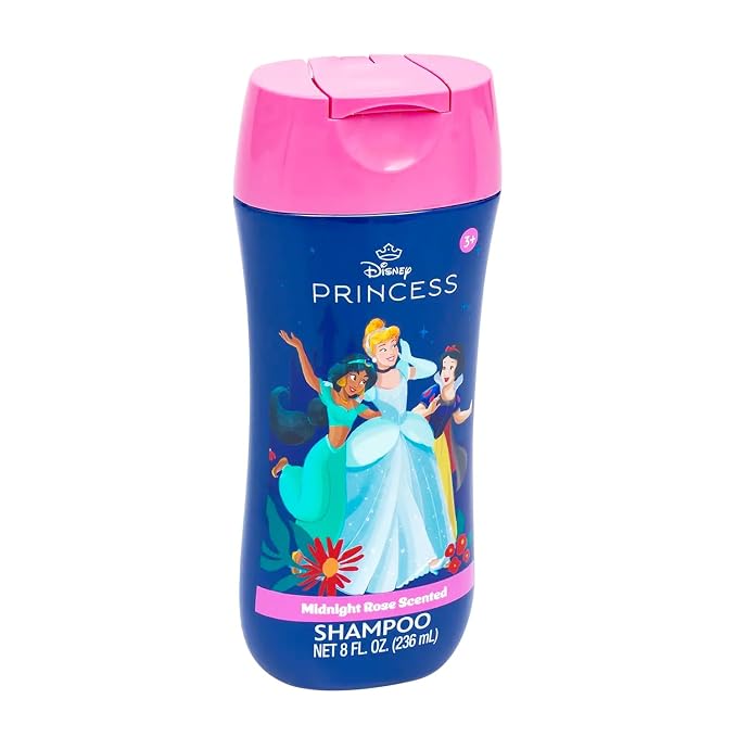Disney Princess Shampoo Set for Kids - Bundle with 8 oz Midnight Rose Scented Shampoo Plus Stickers, More | Disney Princess Bath Supplies for Children, Girls