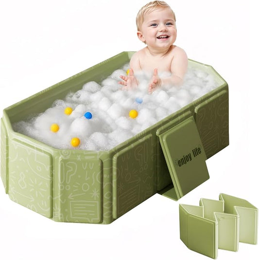 30" Collapsible & Portable Baby Bathtub for Newborn to 6 Years,Green | Foldable,Thick PVC,Reinforced PP Frame,Non-Slip Base,Drain Plug,Easy Clean Carry Storage for Indoor Outdoor Travel