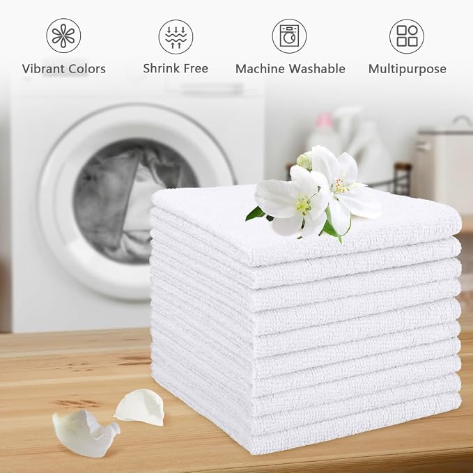 Orighty Wash Cloths, 20 Pack Face Towels, Soft Quick-Drying Washcloths, Multi-Purpose Microfiber Face Cloths for Bathroom, Gym, Spa, Hotel, Travel, 11.5"x11.5", White