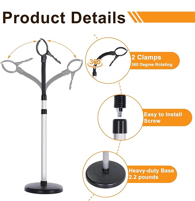 Erytlly Hair Dryer Stand Hands Free 360-Degree Rotating Adjustable Height Metal Hair Dryer Stand Blow Dryer Holder About for 0.5kg Hair Dryer in Bathroom, Vanity, Makeup Room (Basic-new)
