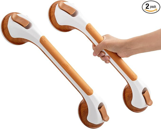 TAILI Grab Bars for Bathtubs and Showers 2 Pack Suction Grab Bar, Heavy Duty Shower Handle Removable Bath Handrails for Seniors and Elderly, Bathroom Safety Grip No Drilling Waterproof,Wood Grain,G9