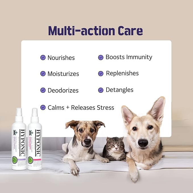 HYPONIC Hypoallergenic Hinoki Cypress Moisture Detangling Mist Spray for All Pets (Delicated Scented, 8.01 oz) - Conditioner, Detangler, Dematting, Deodorizing Perfume Spray for Sensitive Skin & Coat