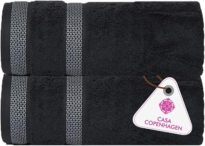 CASA COPENHAGEN Solitaire 2Pcs 100% Egyptian Cotton Large Designer Bathsheet Towels Gift Set- Pinstripe Grey, 600GSM, 35"x70" 2Bath Sheet Towels for Bathroom Set for Women & Men