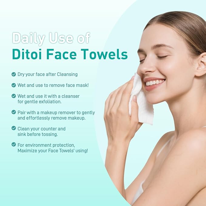 Ditoi Face Towels XXL,Soft Disposable Facial Towels-Travel Essentials | 10"×12" Thick Face Cloths for All Skin Types, Dry Wipes for Skincare, Makeup Removal and Cleansing, 45 Count,Travel Pack