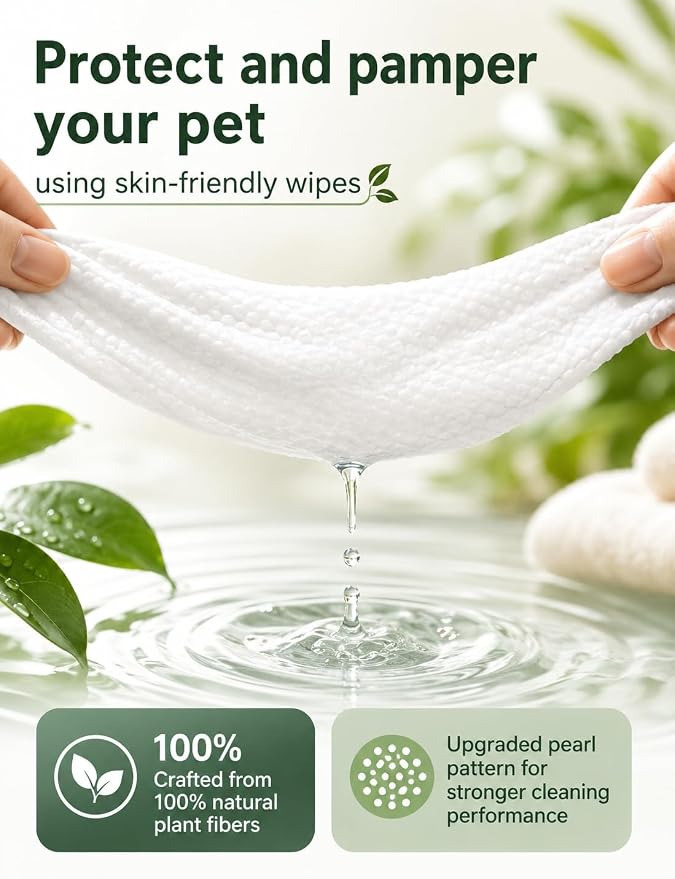 Pet Wipes for Paws and Butt Unscented Hypoallergenic Dog Wipes Gentle Earth-Friendly 50 PCS Cleaning Wipes for Puppies,Kittens & Senior Pets Deodorizing Waterless Bathing Wipes | Cleansing & Deodorizing Unscented Plant-Based Hypoallergenic Pet Wipes