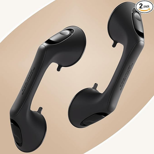 2 Pack 12 Inch Grab Bars for Bathtubs and Showers for Seniors, Heavy Duty Shower Handle for Elderly, Suction Cup Removable Handrails Handicap Bath Grip Bathroom Safety Grips (Light Black)
