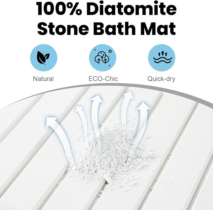 Foldable Stone Bath Mat Large - 32x20 Inch, Quick Dry Super Absorbent Extra Large Bath Mats for Bathroom, Non-Slip Diatomaceous Stone Drying Mats for Kitchen Counter & Bathtub (Black Floral Decor)