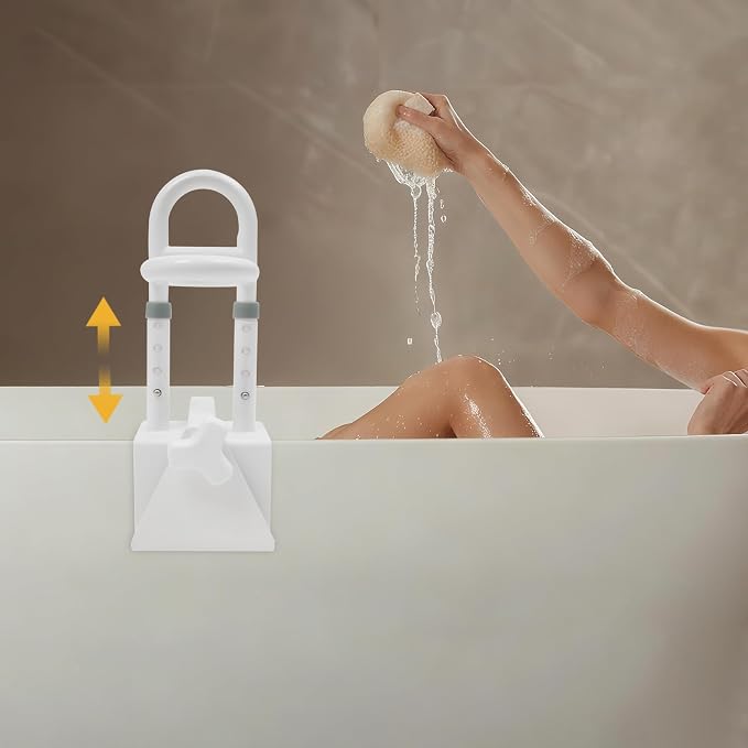 Bathtub Safety Rail, Adjustable Height Bathtub Handle Grab Bar, Sturdy Clamp-On Tub Grab Bar with 300 lbs Capacity, Bathroom Safety Rail for Family