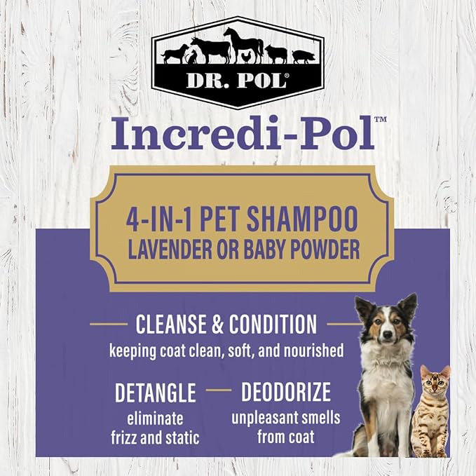 Dr. Pol Incredi-Pol 4-in-1 Pet Shampoo | Cleanse, Condition, Detangle & Deodorize | Luxurious Grooming for a Soft, Silky Coat | Lavender | 16 oz