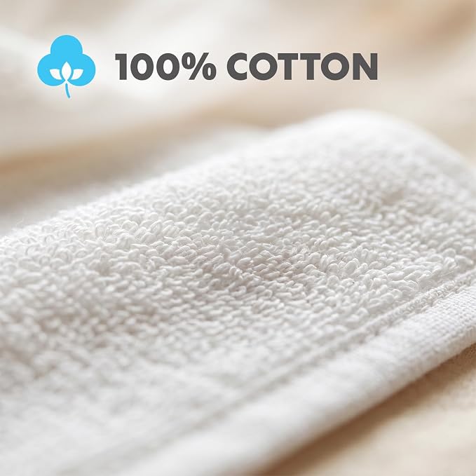 SIMPLI-MAGIC Cotton Washcloths White, 40 Pack, Size: 12”x12”