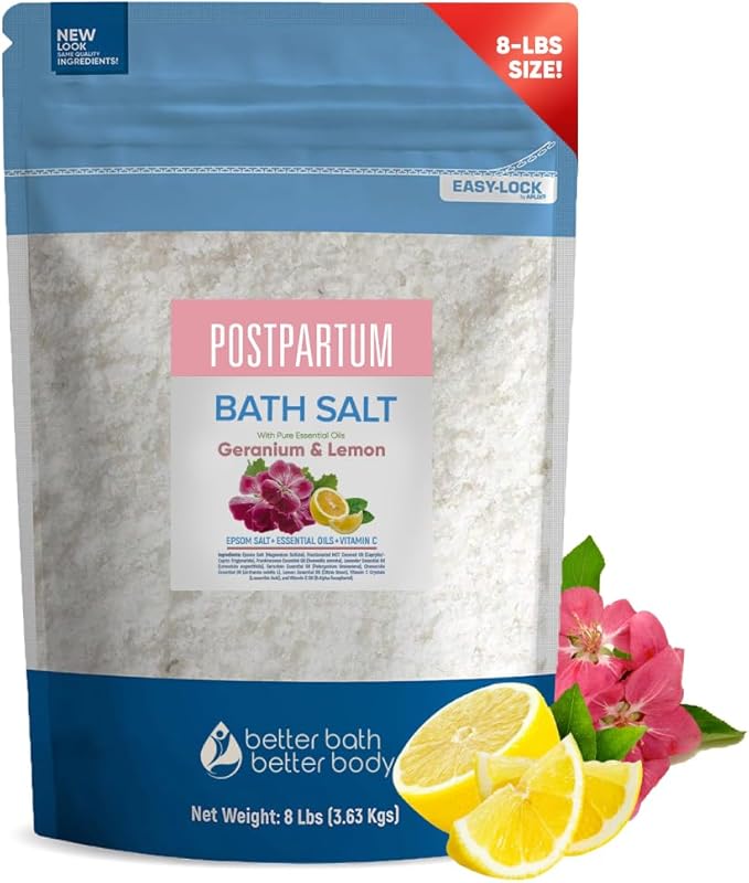 Postpartum Sitz Bath Soak 128 Ounces (8 Lbs) Bulk Bag Postpartum Care for New Moms Bath Salt with Essential Oils in Easy Press Lock BPA Free Pouch Made with Natural Ingredients Made in USA