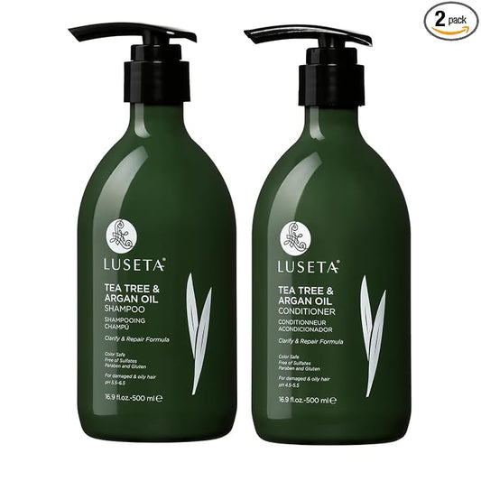 Luseta Tea Tree Oil Shampoo and Conditioner Set for Flaky, Dry Scalp - Cooling Peppermint & Lavender, Refreshes Scalp & Removes Buildup, Sulfate-Free, 2 x 16.9 oz