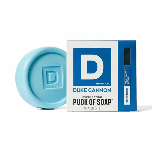 Duke Cannon Supply Co. Bar Soap Puck - Men's Rounded Bar Soap With Masculine Scents - Hydrating & Cleansing -Disc-Shaped Mens Soap - All Skin Types - Superior (5 oz)