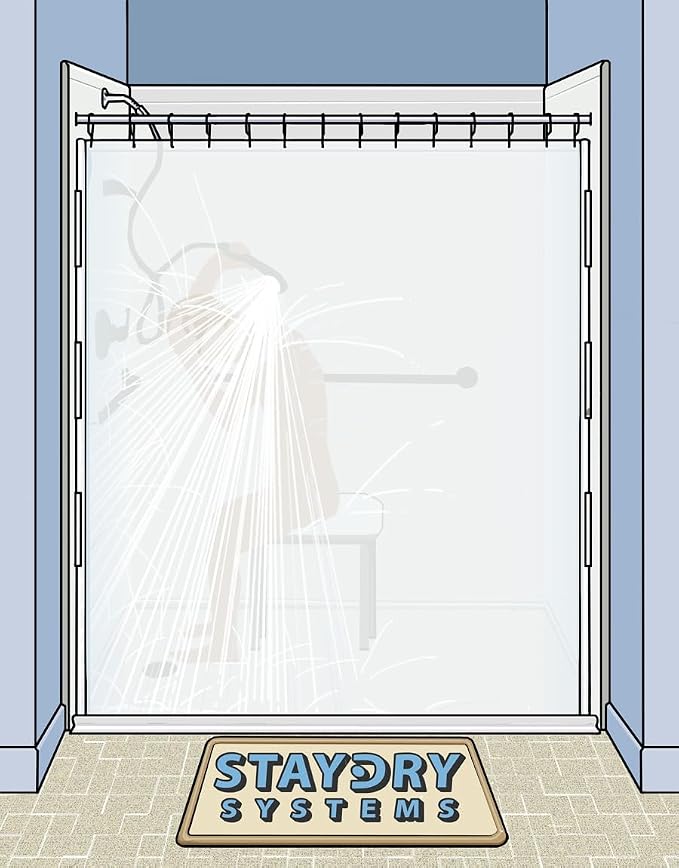 30" Shower Curtain Water Barrier & Leak Guard Kit – Side Seal System Stops Water Leaks, Blow-in & Splashing – Keeps Water in Tub or Shower – Easy Install, Works with Any Curtain (30” Wall Channels)