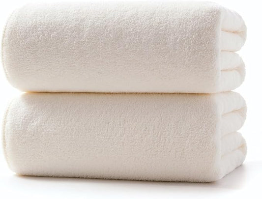 Lumimi Towels 2 Piece Soft Microfiber Bath Towel Set Salon Gym Yoga Travel Super Absorbent Lightweight Quick Dry and Durable, 55" L x 27" W, 2 Pack Cream White