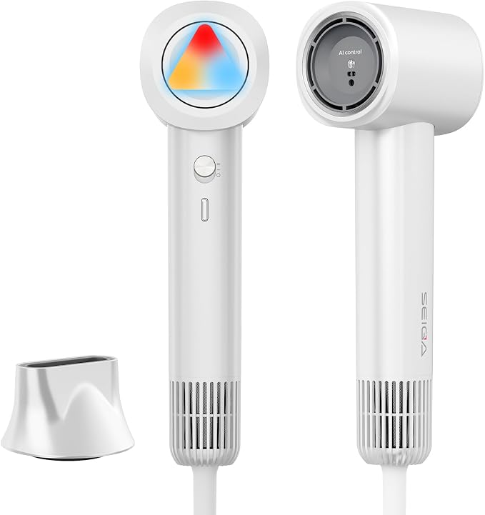 Smart Hair Dryer with Intelligent Heat Control, Negative Ionic Hair Dryer with 110,000 RPM High-Speed Motor, Fast Drying, Low Noise, Anti-Frizz, 5 Temps & 2 Speeds, for Home & Travel, No Heat Damage