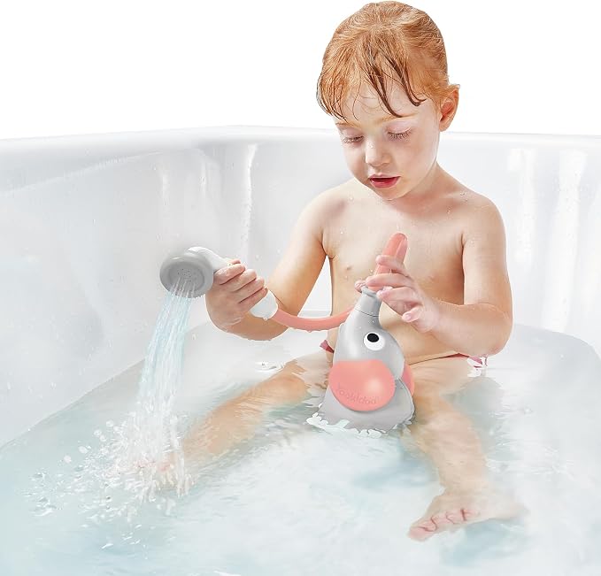 Yookidoo Baby Bath Shower Head - Elephant Water Pump and Trunk Spout Sprayer - One Handed Flow Control for Newborn Babies in Tub Or Sink (Pink)