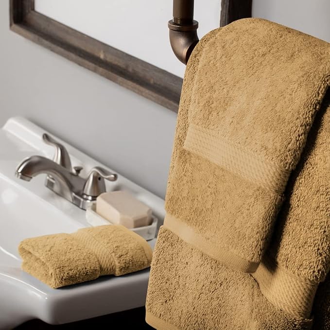 SUPERIOR Egyptian Cotton Ultra Plush & Absorbent, 3 Piece Set, Toast | Quick Dry, Soft Luxury Towel Set, Bath Essentials, Guest Bath, Spa, 1 Bath, 1 Hand, 1 Face Towels, Madeline Towels