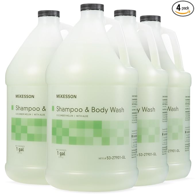 McKesson Body Wash and Shampoo, Cucumber Melon Scent, 1 gal, 4 ct | Bulk Refill Full Body Wash with Aloe
