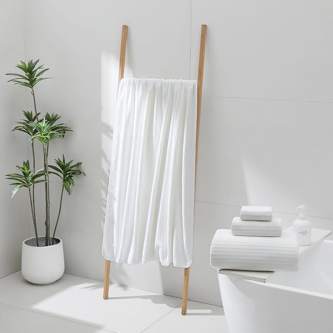 YTYC 39x78 Bath Sheets Extra Large Bath Towels Set for Adults Super Soft Absorbent Striped Microfiber Oversized Bathroom Towels - White, 6 PCS