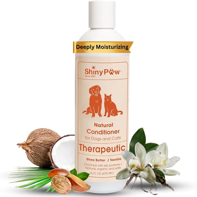 Dog Conditioner for Allergies and Itching | Shiny Paw Shea Butter & Vanilla Conditioner for Dogs & Cats | Dog Matted Hair Detangler | Made in THE USA | 16 oz