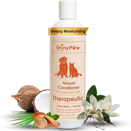 Dog Conditioner for Allergies and Itching | Shiny Paw Shea Butter & Vanilla Conditioner for Dogs & Cats | Dog Matted Hair Detangler | Made in THE USA | 16 oz