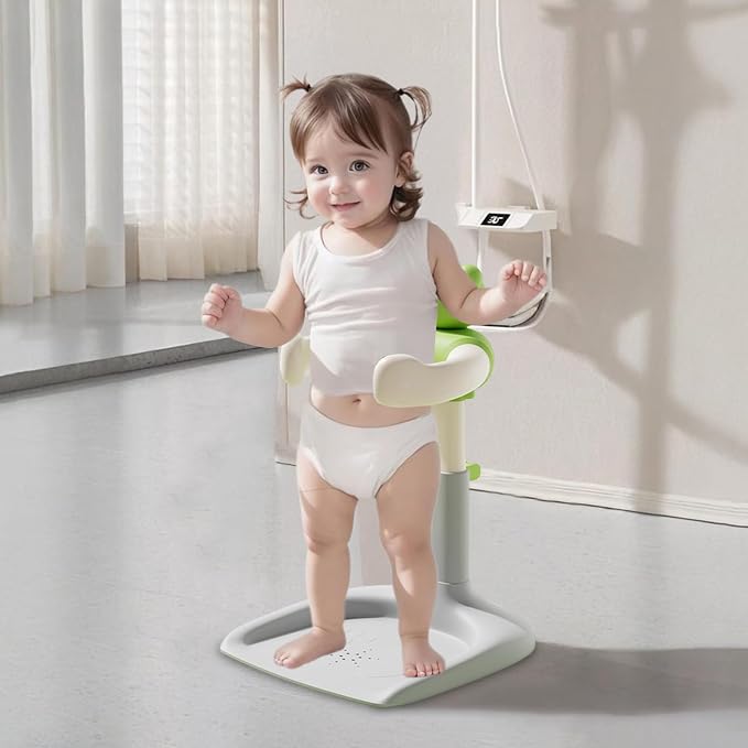 Adjustable Baby Shower Stand, Height (18.5-22.8 Inch) & Width (7.8-13.7 Inch) Adjustable with Anti-Slip Base - Frog Design ABS Bath Rack for Infants 8-24 Months (Supports 40KG) E