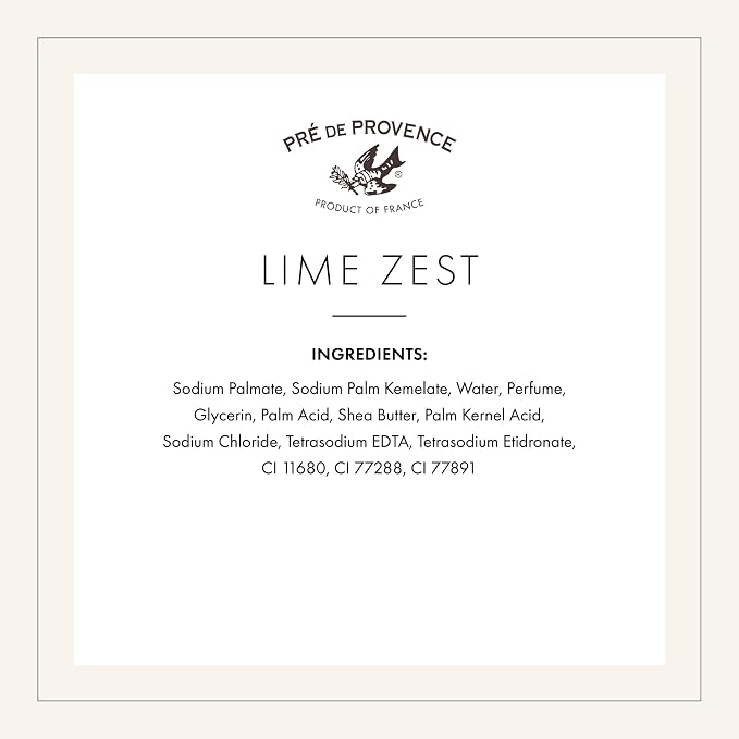 Pre de Provence Artisanal Soap Bar, Enriched with Organic Shea Butter, Natural French Skincare, Quad Milled for Rich Smooth Lather, 8.8 Ounce, Lime Zest