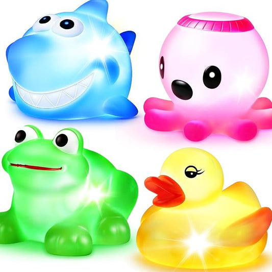 Yeonha Toys Bath Toy(4 Pack), Can Flashing Colourful Light, Floating Bath Toy, Light Up Bathtub Water Tub Toy for Pool Shower Bathtime Bathroom Kid Boys Girl Toddler Child Baby Infant