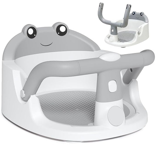 Baby Bath Seat for Babies 6 Months & Up, Non-Slip Toddler Bath Seat with Suction Cup, Safe and Comfortable Portable Infant Bathtub Chair for Bathroom, Bathtub Tub Sitting Up, Easy to Clean (Grey)