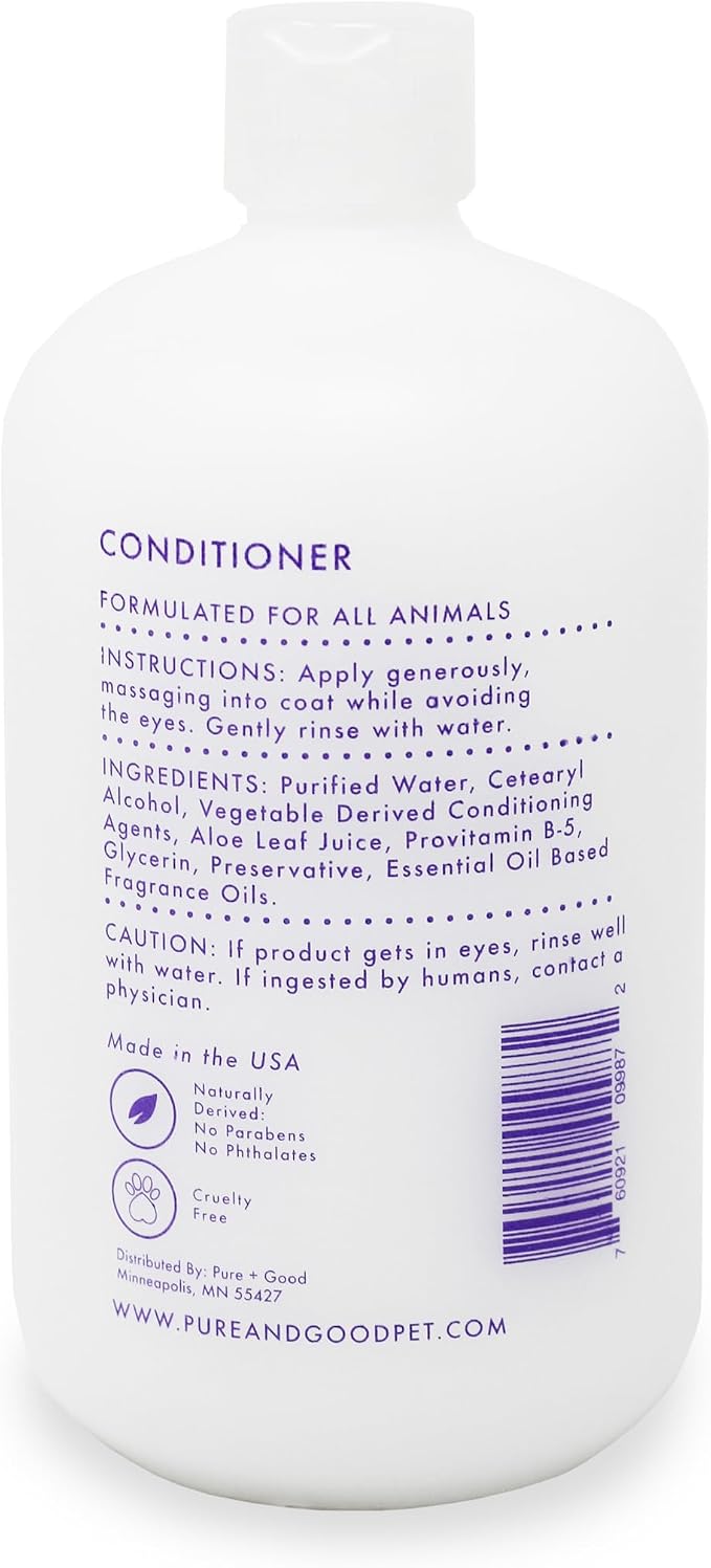 Pure + Good - Shampoo and Conditioner Set, Formulated for All Pets, Gentle and Cleansing, Made in The USA, Cruelty Free, 16 fl oz (Lavender + Chamomile)