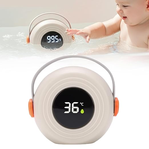 TARSHYRY Baby Bath Thermometer Cute Speaker Shape Water Proof LED Thermometer Toy for Infant Toddler Bathtub Swimming Pool (Beige)