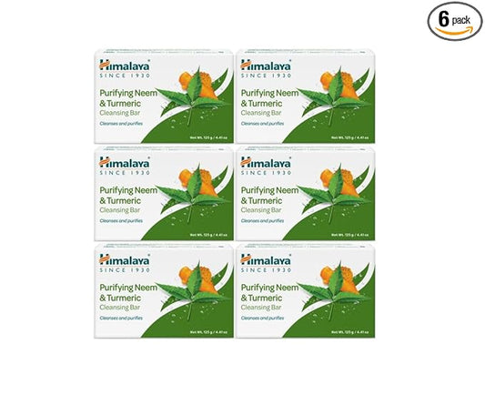 Himalaya Purifying Neem & Turmeric Cleansing Bar Soap, Neem Soap Bars for Face and Body, Turmeric Soap Bar,Face Soap Bar,Face Wash Bar,Bath Soaps,Body Soap Bars,Natural Soap,Soft and Clean Skin,6 Pack