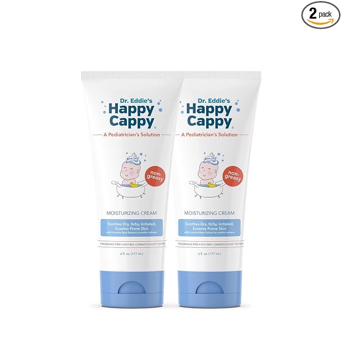 Happy Cappy Moisturizing Cream - Baby Eczema Cream, Eczema Lotion for Kids, Pediatrician-Formulated, Gentle, Paraben Free, Hypoallergenic, Soothes Dry Skin - 6 Fl Oz (Pack of 2)