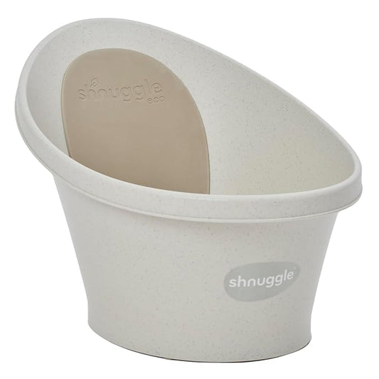 Shnuggle ECO Newborn Baby Bath | Recycled Material with Built-in Support Bump and Soft Backrest | Suitable from Newborn | Includes Water Plug | Cookies and Cream Colour | Beige Taupe Speckled